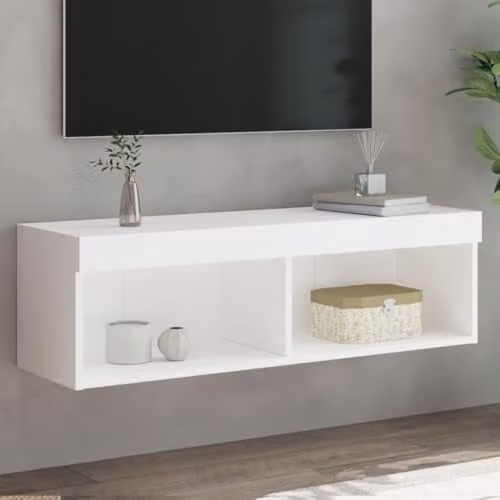 vidaXL Modern White MDF TV Cabinet with LED Lights W/D/H: 100 x 30 x 30 cm
