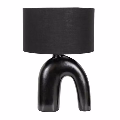 ValueLights Lia Black Ceramic Table Lamp with Fabric Drum Shade and LED Bulb