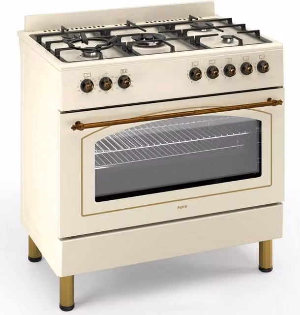 Ferre 90cm Dual Fuel Range Cooker in Beige with 5 Burners and Double Turbo Fan