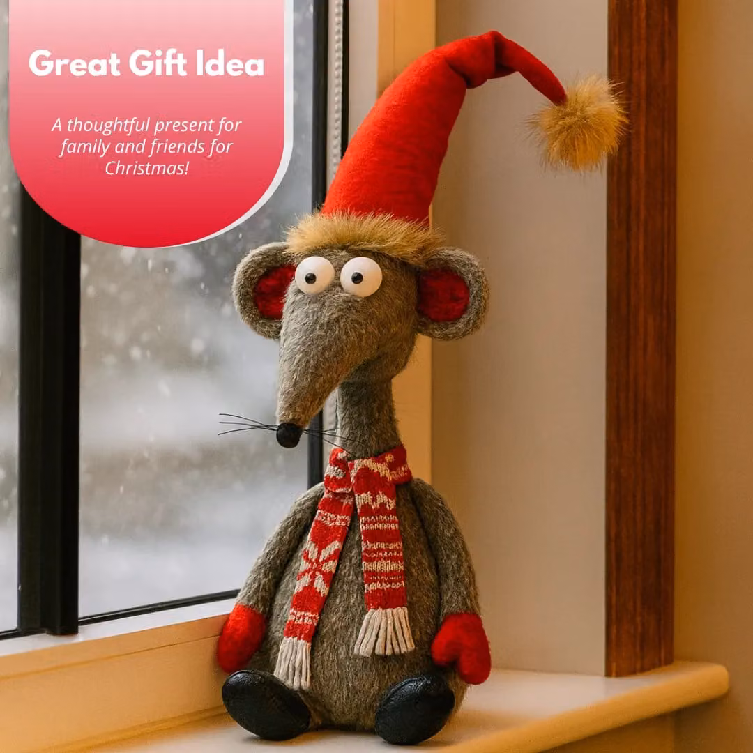Marco Paul Red and Multicolour Christmas Rat Soft Plush Tabletop Decoration, Height: 67 cm – 7