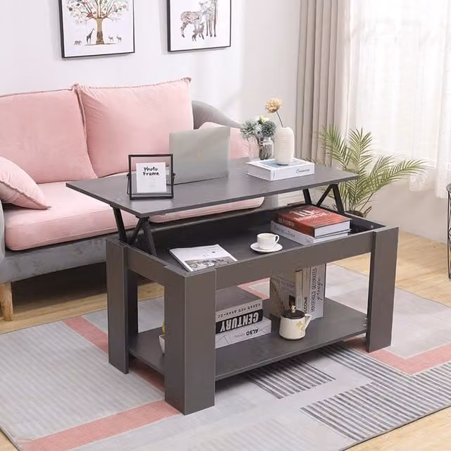 WestWood Modern Rectangular Lift Up Coffee Table in Grey Matt MDF Laminate
