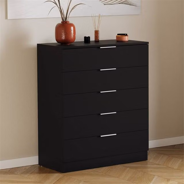 EONLION Modern 5 Drawer Black Wood Chest for Bedroom Storage, Width: 100 cm – 1