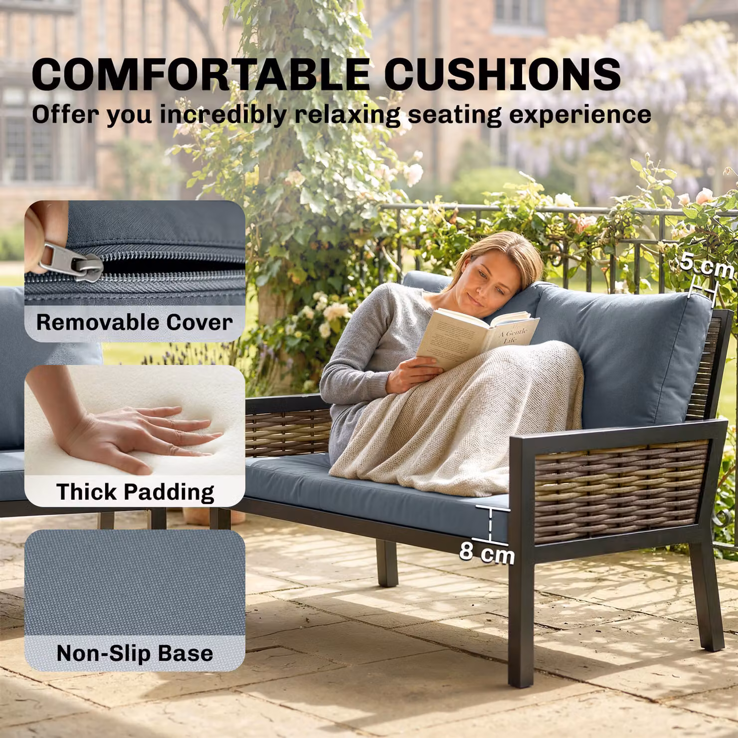 Outsunny 4 Seater Rattan Garden Furniture Set in Grey with Cushions, 2 Armchairs, Loveseat and Coffee Table – 5