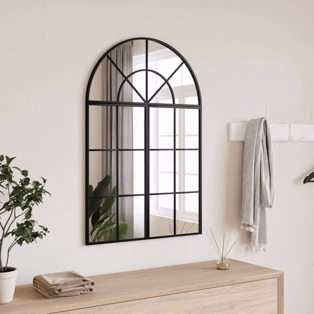 Berkfield Home Black Arch Wall Mirror with Metal and Glass Frame, W: 60 cm, H: 90 cm – 2