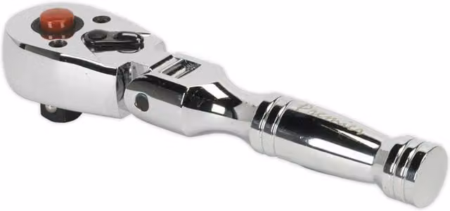 Loops Stubby 72-Tooth Flexi-Head Ratchet Wrench with 3/8 Inch Square Drive and Flip Reverse Function in Silver and Multicolour