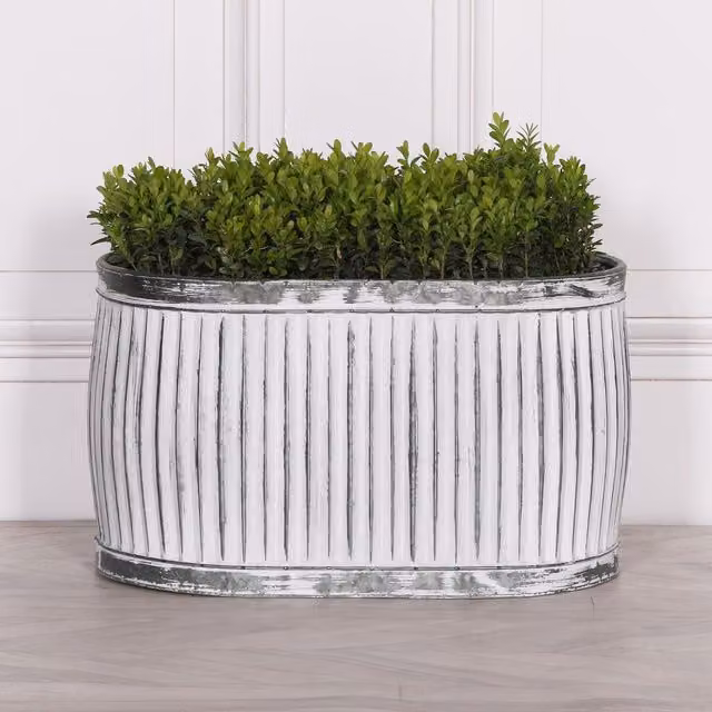 Glasstone Dolly Tub Oval Metal Planter, Medium, White, W/D/H: 51.0 x 31.5 x 30.5 cm