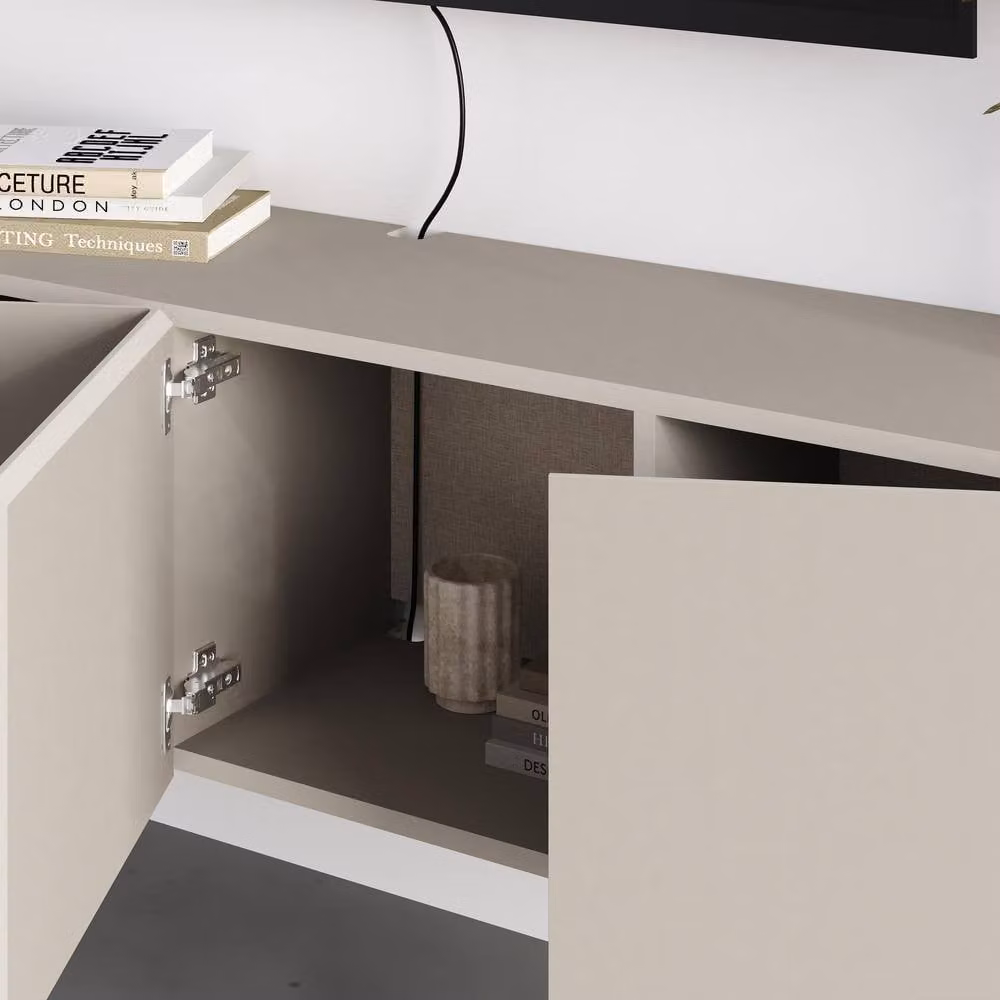 Decortie Combe 2 Pack Wall-Mounted Floating TV Unit in Beige Wood with Soft-Close Drawers and Media Compartments, W: 180 cm, D: 35 cm, H: 38 cm – 3