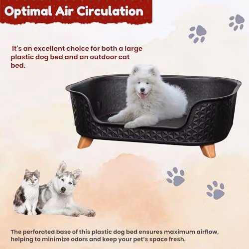 Samuel ALEXANDER Black Plastic Raised Pet Basket with Legs, W: 77 cm, D: 58 cm, H: 25 cm – 5