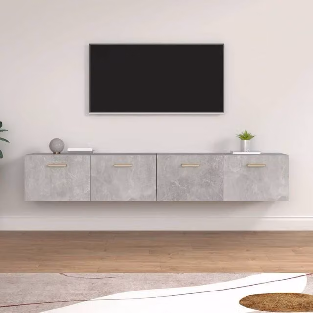 Berkfield Home Set of 2 Modern Wall Cabinets in Concrete Grey, W/D/H: 100 x 36.5 x 35 cm