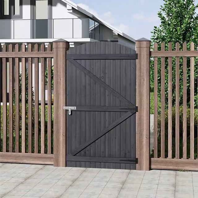 Breeins Semi Braced Arch Top Wooden Garden Gate, Grey, W: 90 cm, H: 150 cm