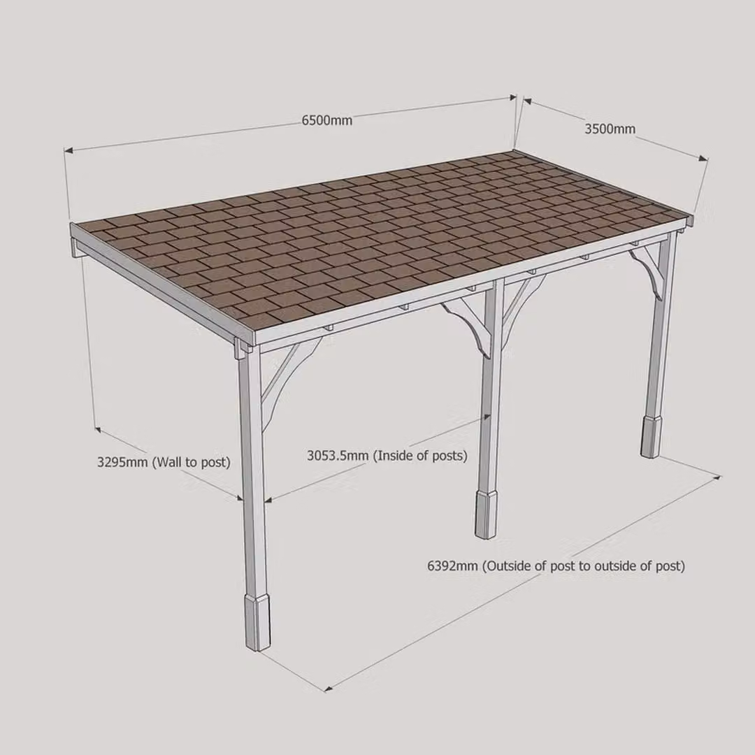 Rutland County Garden Furniture Ltd 3 Post Pent Carport with Bitumen Shingle Roof in Rustic Brown and Light Green, W: 650 cm, L: 350 cm – 2