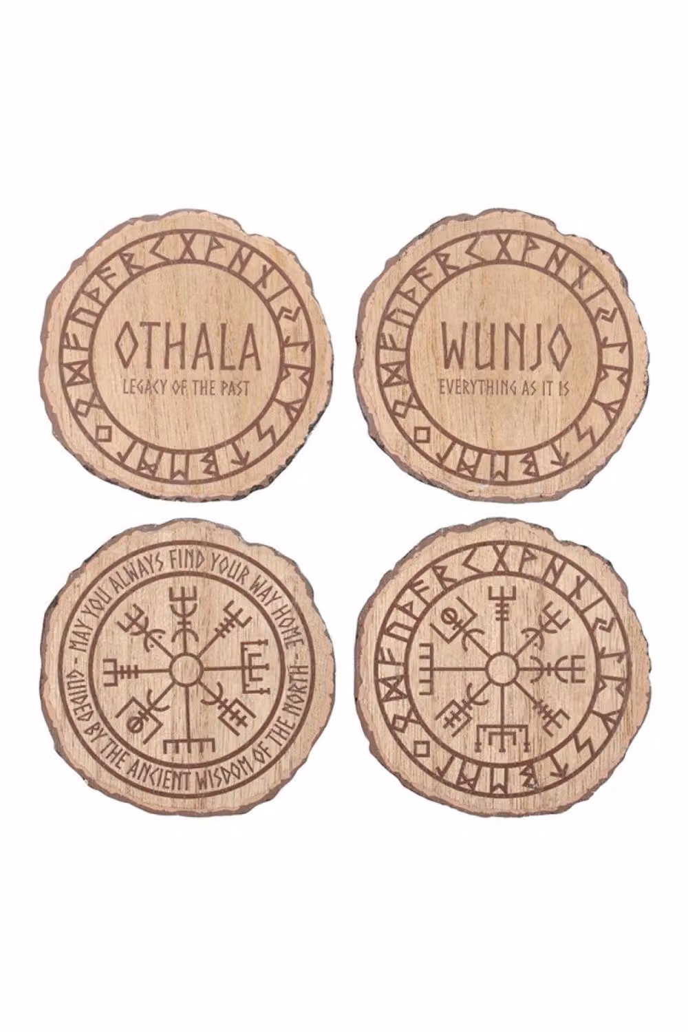 KDMD Norse Mythology Wood Slice Coasters, Set of 4 Viking Symbols in Brown – 2