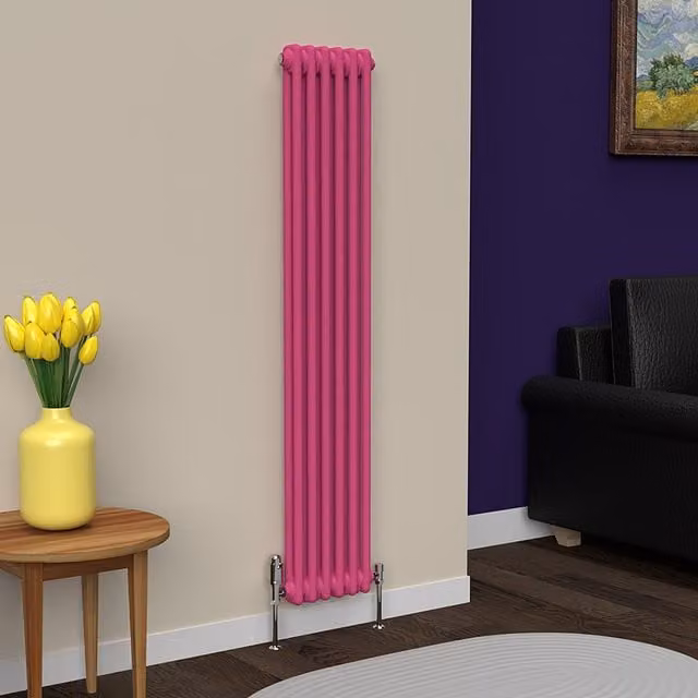 Lux Heat Vertical Coloured Column Radiator in Barbie Pink, H 150 cm x W 29 cm