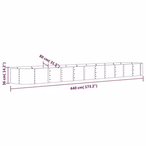vidaXL Galvanised Steel Garden Raised Bed, Silver, W: 440 cm, D: 80 cm, H: 36 cm – 2