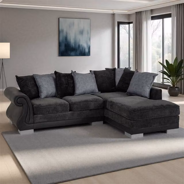 Seconique Elsa Right-Facing L-Shape Corner Sofa in Grey Fabric with Scatter Cushions