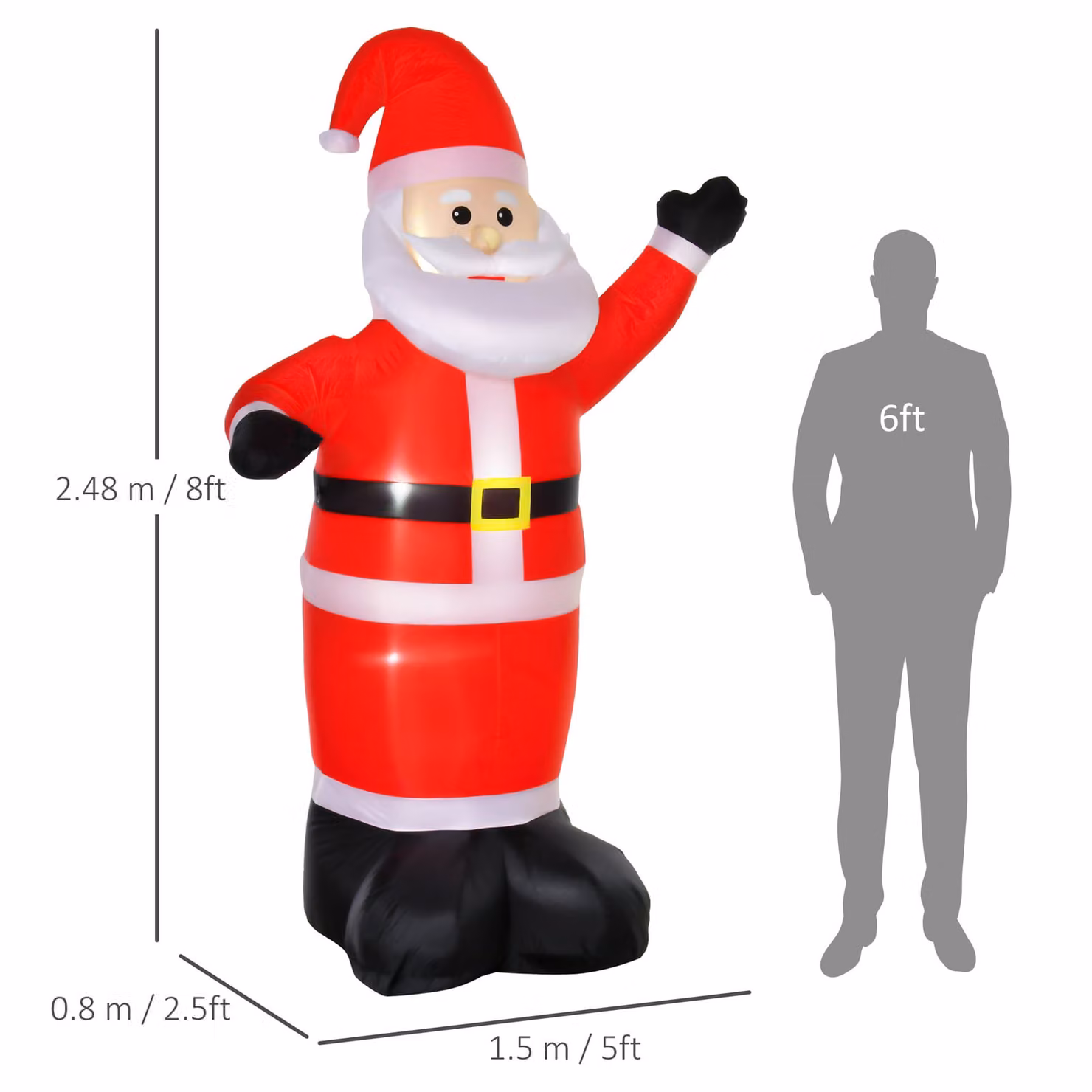 HOMCOM Inflatable 8ft Santa Claus Christmas Decoration with LED Lights in Red and White – 3