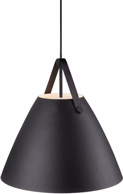 Nordlux Strap Industrial Pendant Light in Black Metal with Brown Imitation Leather, Diameter: 48 cm – 1