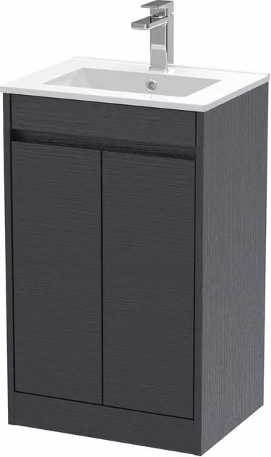 Balterley Modern 2 Door Freestanding Bathroom Vanity Unit with Basin and LED Lighting, Graphite Grey, W/D/H: 52 x 39.5 x 83.5 cm – 1