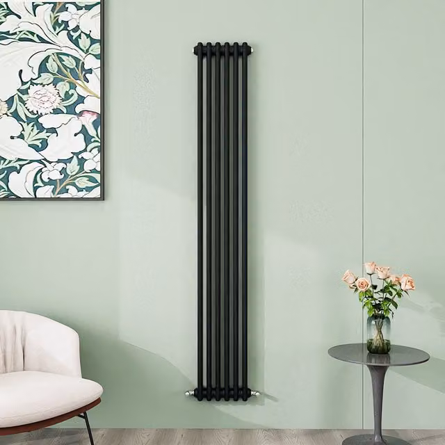 AicaBathroom Vertical Traditional Cast Iron Style 2 Column Steel Radiator in Black, H 180 cm x W 29 cm x D 29 cm