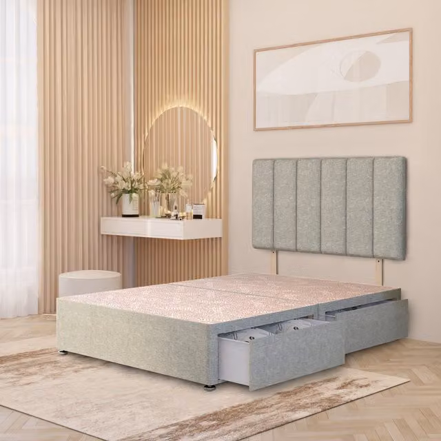 Somnior Beds Ltd Upholstered Fabric Divan Bed Base with Storage Drawers, Green/Yellow, W: 180 cm, D: 200 cm