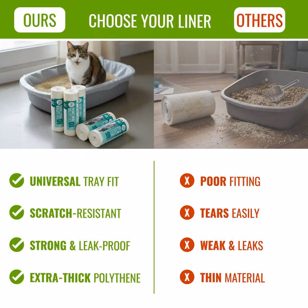 ECOBAG Cat Litter Tray Liners, 30L, 27 Micron, Clear, 20 Pack – 6