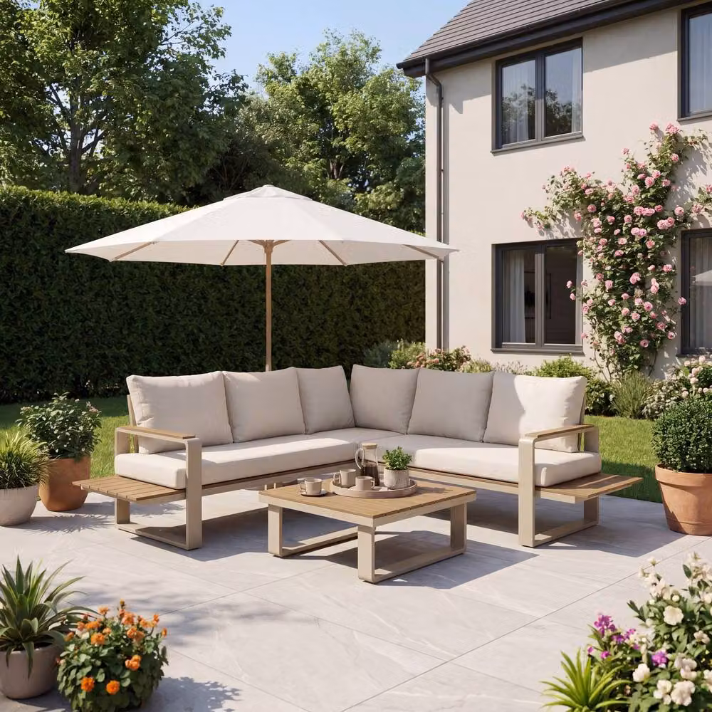 Artemis Home Linden Outdoor Corner Lounge Set and Table in Beige, W/D/H: 235 x 75 x 68 cm – 4