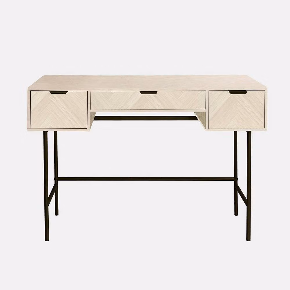 OHS Chevron Wood 3 Drawer Dressing Table and Vanity Makeup Desk in Beige – 2