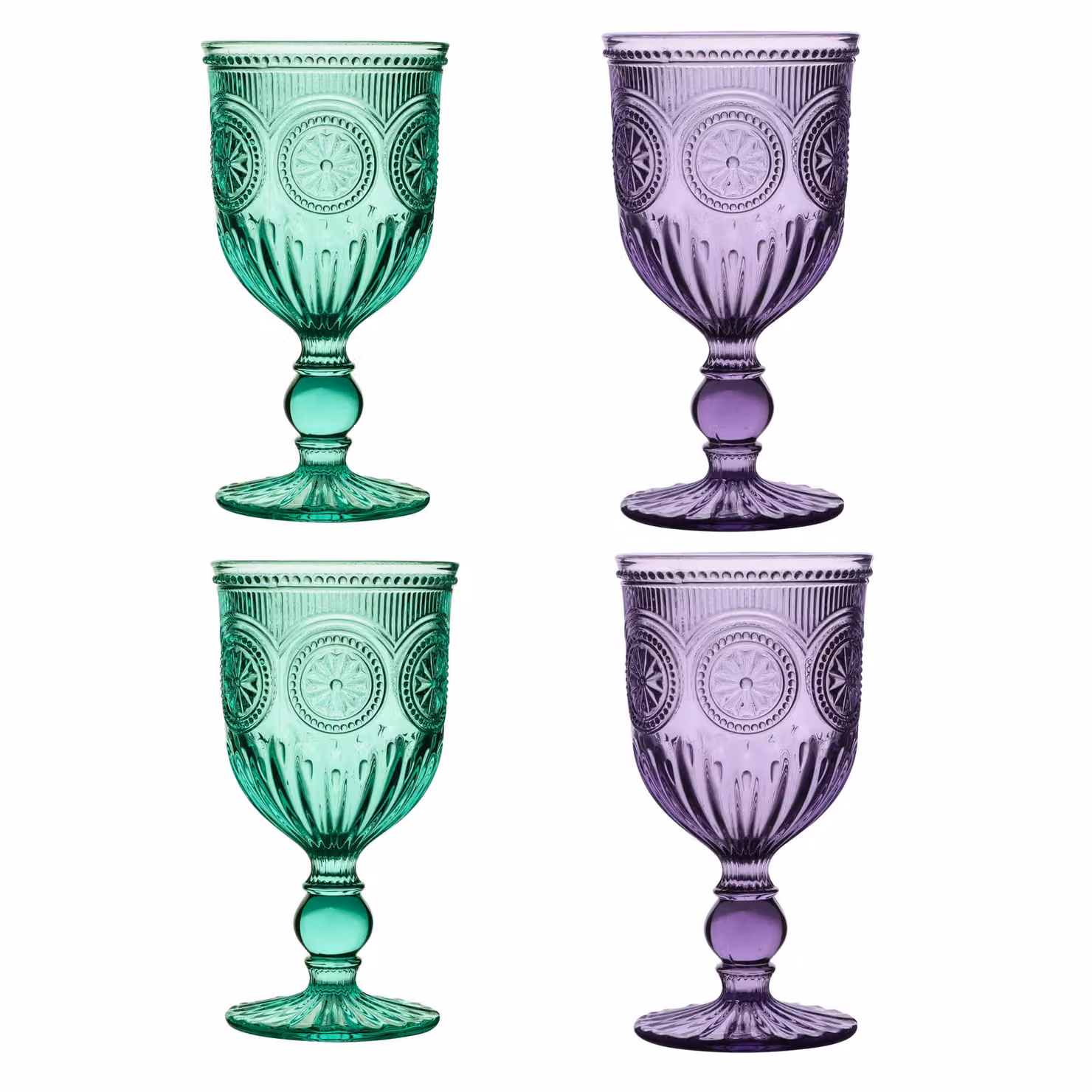 Dibor Set of 4 Vintage Embossed Wine Goblets in Purple and Turquoise, 290ml per glass – 2