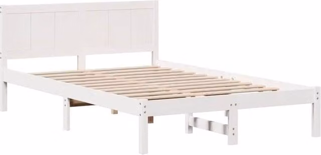 Berkfield Home White Solid Pine Wood Bed Frame, White, W: 135 cm, L: 190 cm