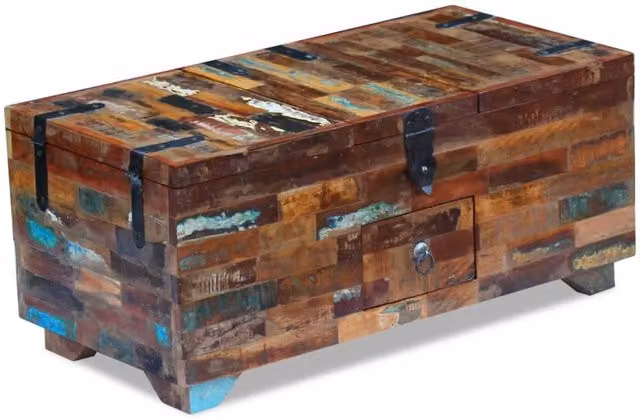 Berkfield Home Coffee Table Box Chest in Brown Solid Reclaimed Wood W/D/H: 80 x 40 x 35 cm – 1