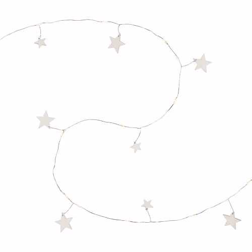 Lights4fun Indoor Christmas Wooden Star Micro LED String Fairy Lights in White and Silver, 1.9m – 2