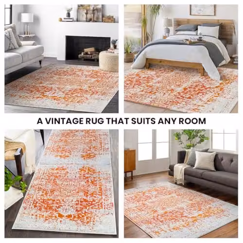 Livabliss Harput Vintage Boho Style Machine Woven Rug in Grey and Orange, W: 80 cm, L: 150 cm – 5