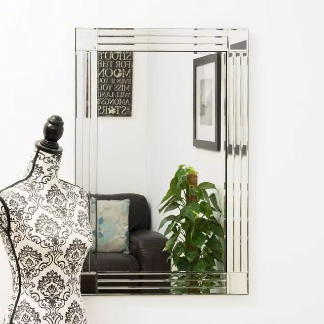 MirrorOutlet Rydal Triple Edge Square Cornered Glass Wall Mirror in Silver or Black, W: 91 cm, H: 61 cm