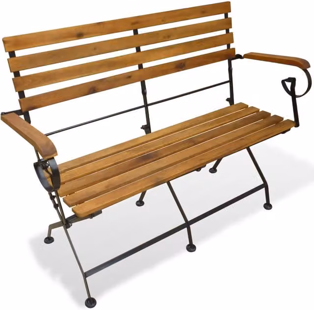Berkfield Home Folding Garden Bench in Brown Solid Acacia Wood, Width: 112 cm