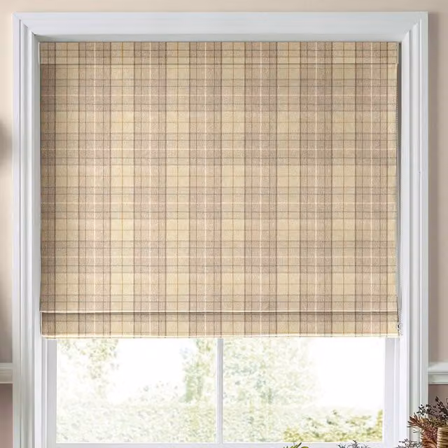 Laura Ashley Alfriston Made To Measure Blackout Roman Blind in Beige Checked Polyester