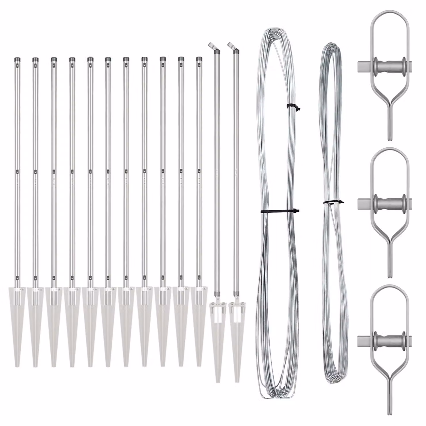 Berkfield Home Set of 26 Silver Galvanised Steel Round In-Ground Fence Posts with Spike Set, Height: 160 cm – 2