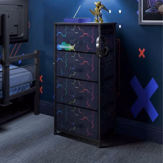 X Rocker Black Geometric Modern Wall Mounted Chest of Drawers