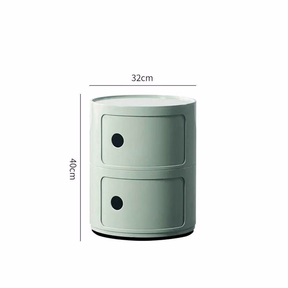FLAVORA Green 2 Tier Cylindrical Round Freestanding Storage Cabinet with Sliding Doors and Internal Shelves – 3