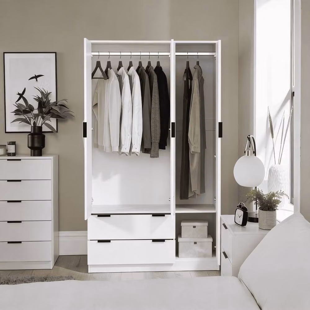 Home Source Phoenix Modern 3 Door 2 Drawer Wardrobe with Hanging Rail in White and Black – 2