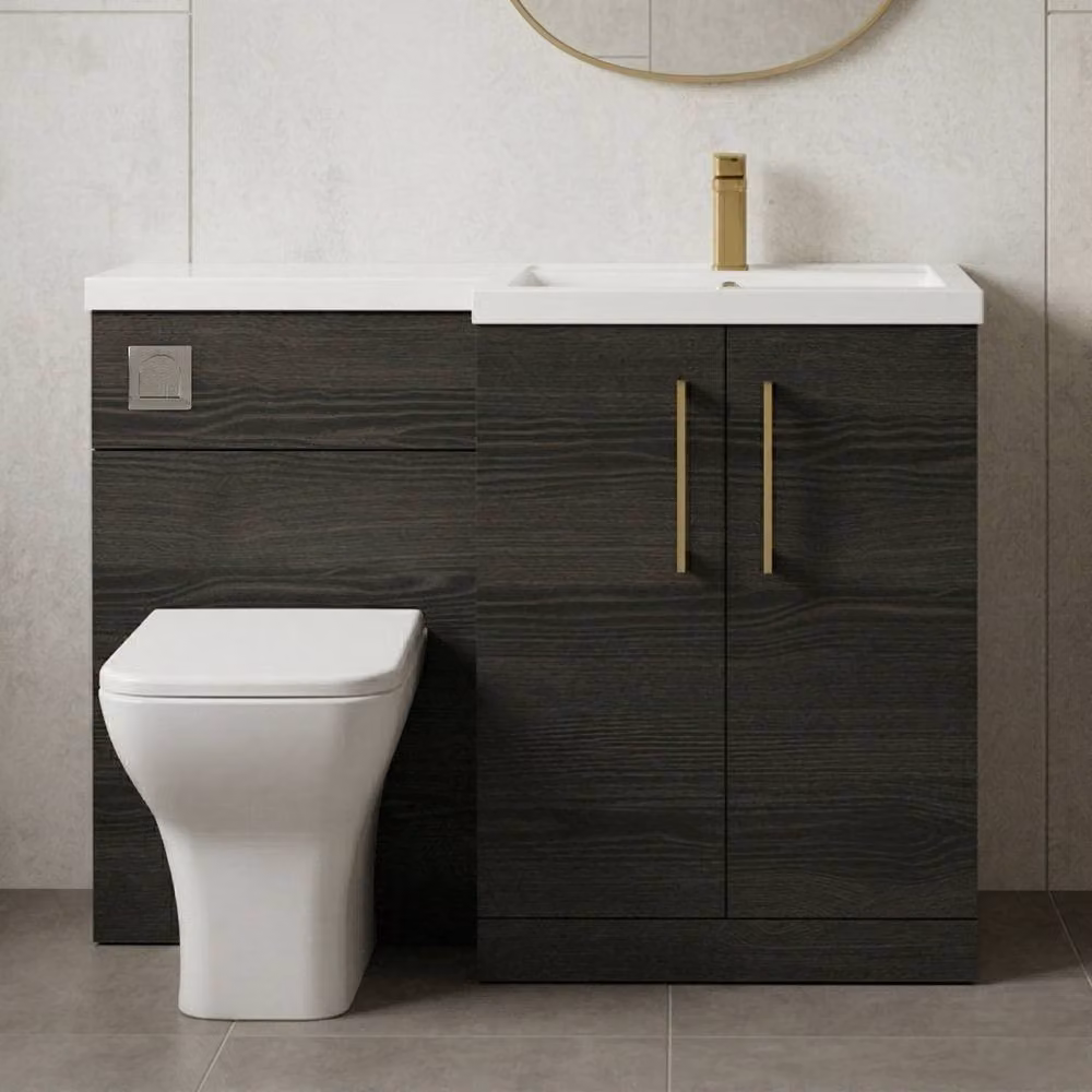 Balterley Modern Matt Black Woodgrain Right-Hand Vanity and WC Unit Combination, W: 110 cm, H: 84 cm – 7