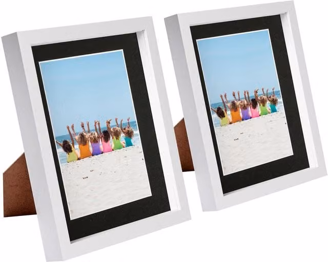 Nicola Spring Pack of 2 White and Black 3D Box Photo Frames with 5 x 7 inch Mounts