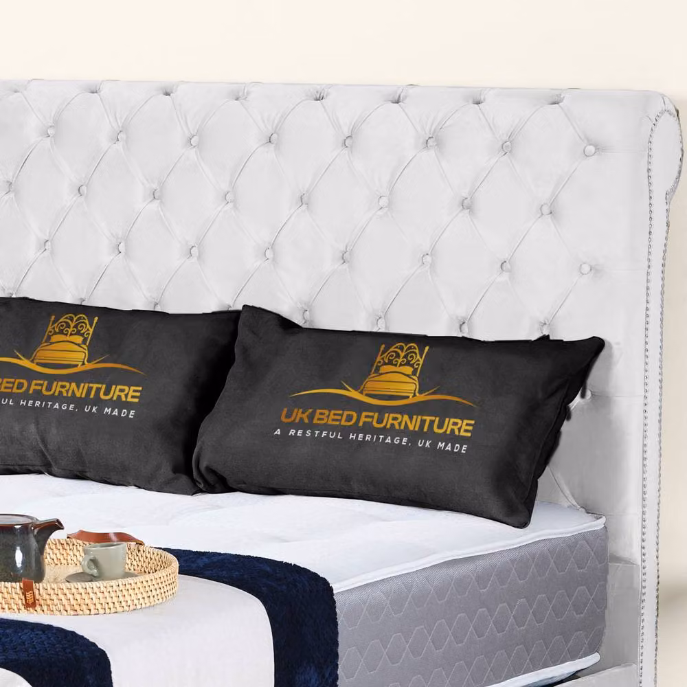 UK Bed Furniture Chesterfield Sleigh Ottoman Bed in White, Single Size (90 x 190 cm) – 2