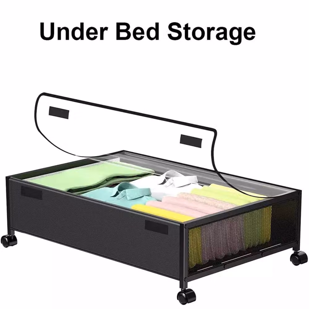 VOGREX 2-Pack Rolling Underbed Storage Bins with Wheels in Black – 4