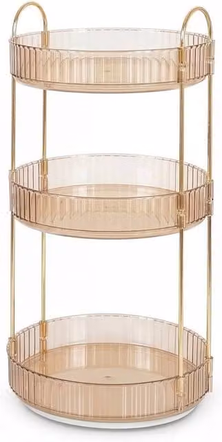 KORVIXA 3-Tier Rotating Makeup Organiser in Gold and Transparent Acrylic