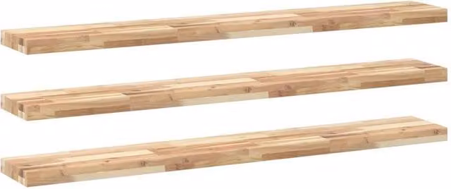 Berkfield Home Set of 3 Floating Wall Mounted Shelves in Brown Untreated Solid Acacia Wood, W: 160 cm, D: 20 cm, H: 4 cm