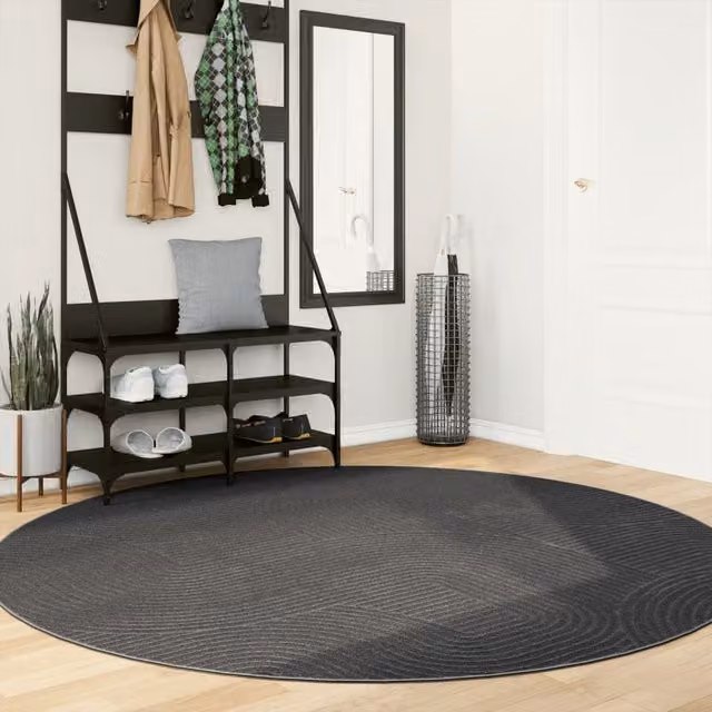 Berkfield Home IZA Round Short Pile Scandinavian Style Rug in Anthracite and Black, Diameter: 200 cm