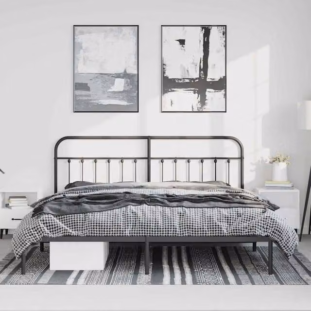 Berkfield Home Metal Bed Frame with Headboard in Black W/D/H: 193 x 198 x 100 cm – 1