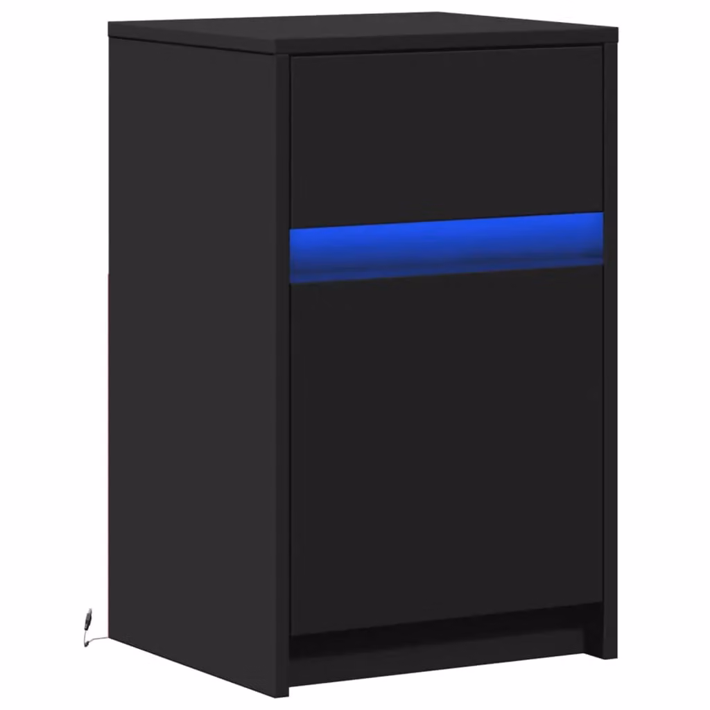 Berkfield Home Modern Black Bedside Cabinet with Integrated LED Lighting and Matt MDF Finish – 3