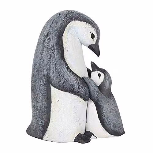 ARTOFUL Mother and Baby Penguin Tabletop Display Ornament in Black and Grey, W: 11 cm, D: 13 cm, H: 5.5 cm – 1