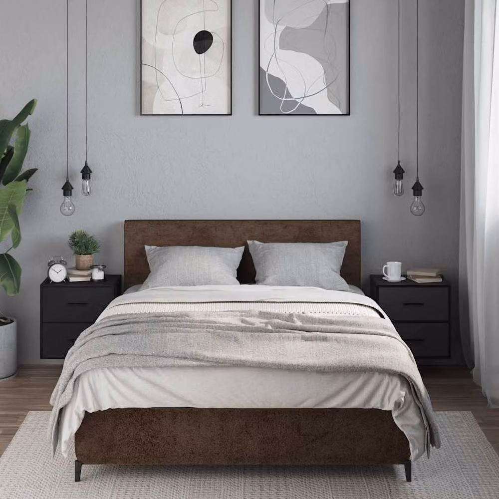 Berkfield Home Set of 2 Wall-mounted Bedside Cabinets, Black, W: 40 cm, D: 31 cm, H: 39.5 cm – 3